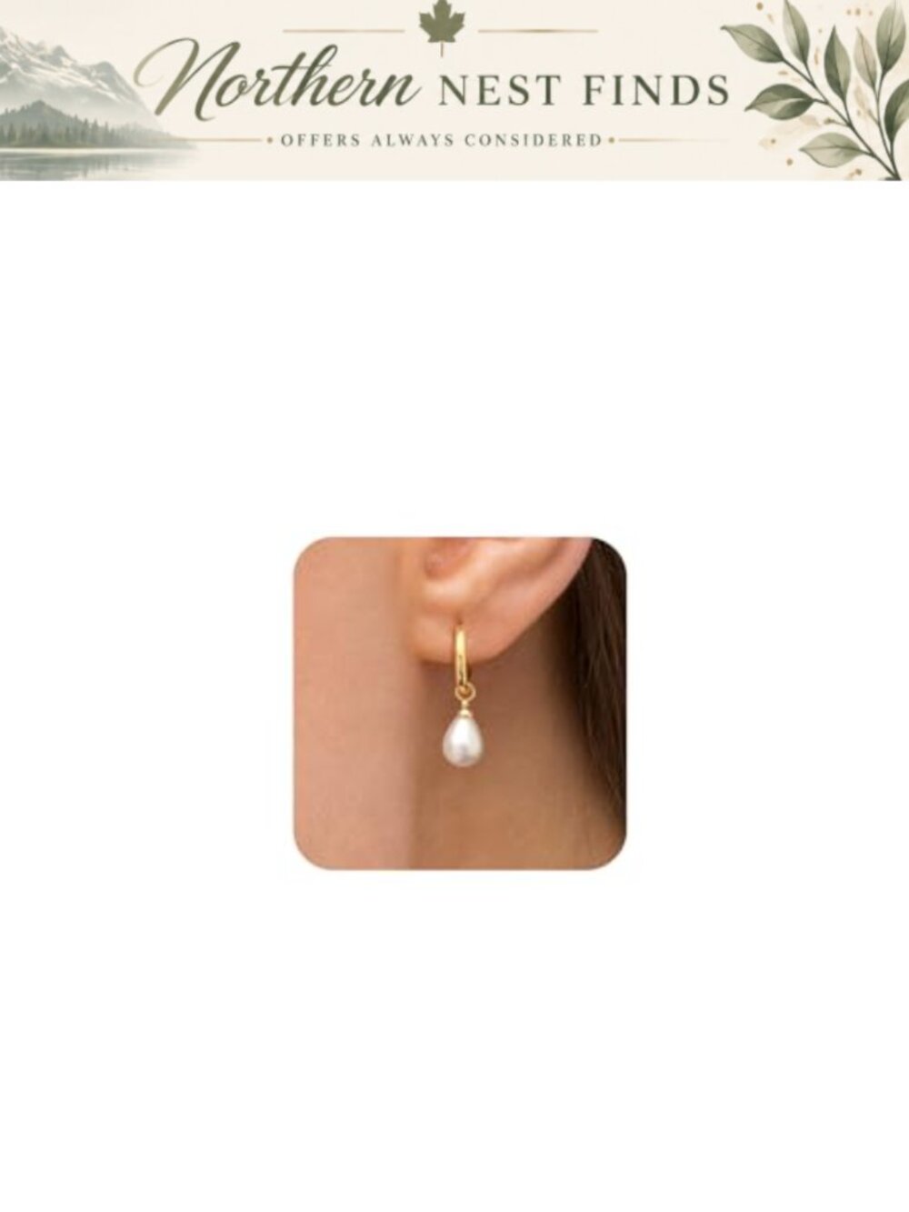 14K Gold Plated Pearl Dangle Hoop Earrings Hypoallergenic Women